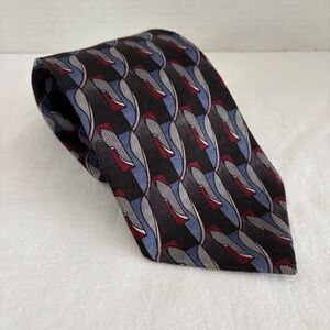 Jimmy Z Vintage Silk Necktie Black Blue Red Geometric Abstract Graphic Print USA